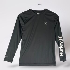 Hurley Kids Long Sleeve UPF 50+ Black Sun Protection Swim Shirt‎ Size 10/12 Swim